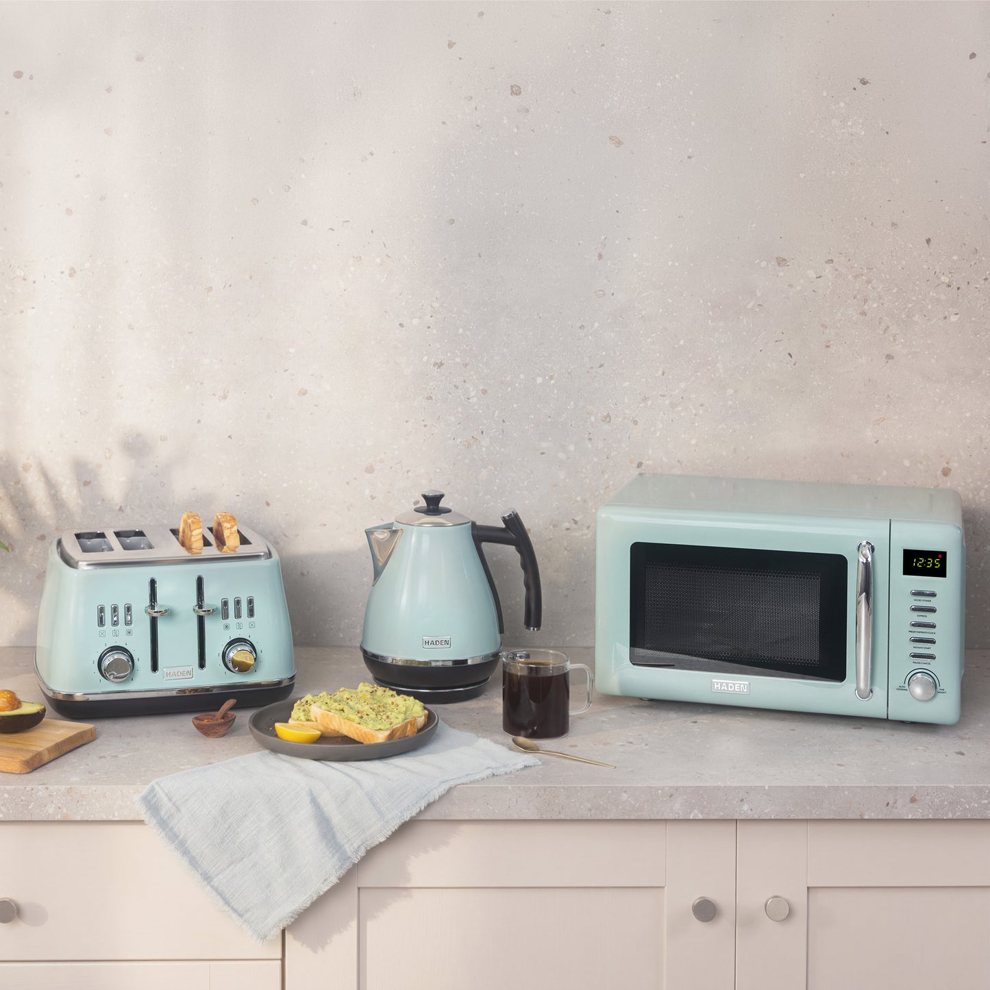 Haden Cotswold Sage Kettle, Toaster and Microwave Bundle