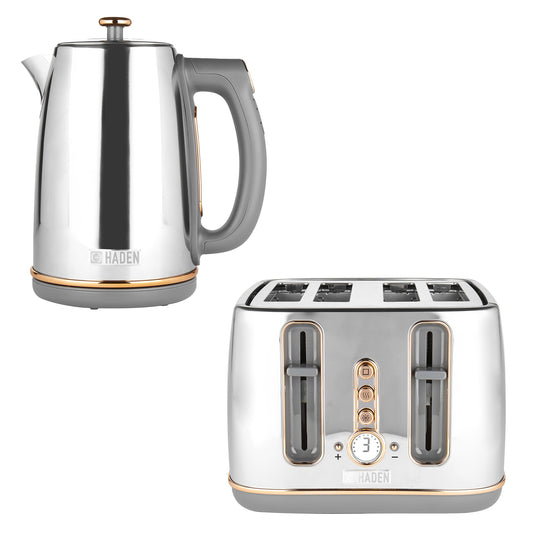 Haden Dorchester Bundle Kettle + Toaster - Chrome & Rose Gold Bundle Haden