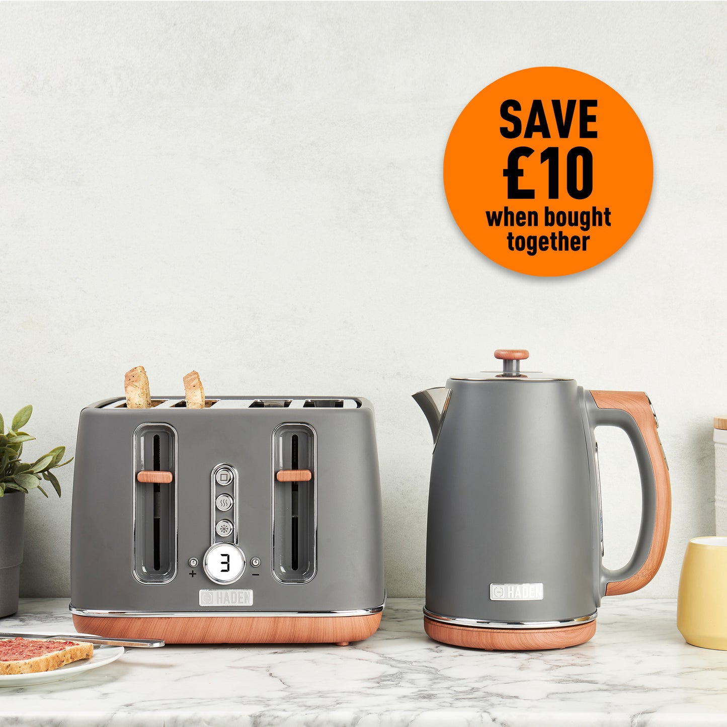 Haden Dorchester Bundle Kettle + Toaster - Grey