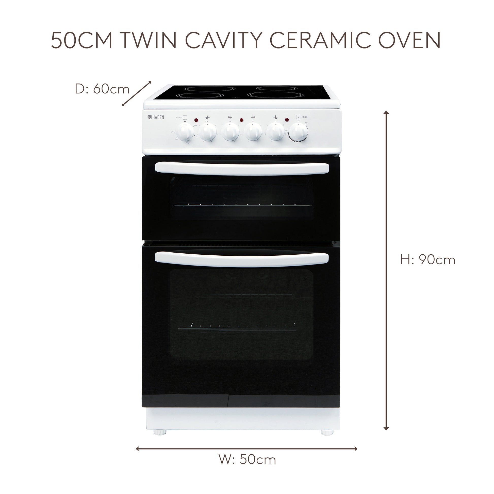 HECT50W50cm Twin Cavity Ceramic Oven Cookers Haden