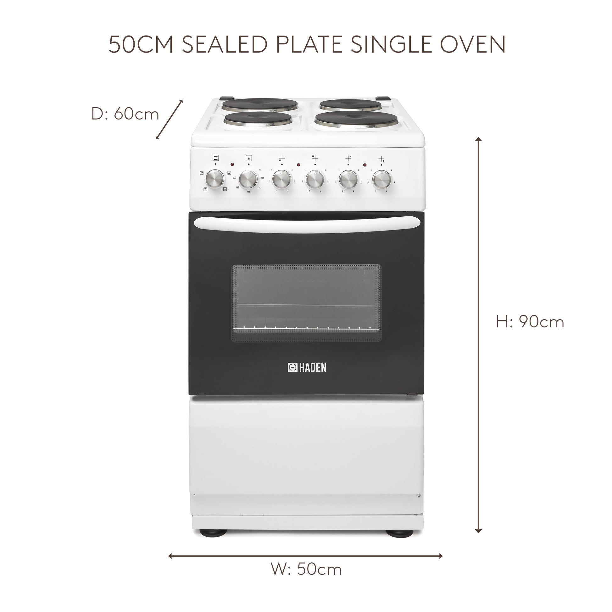 HES050W 50cm Sealed Plate Single Oven Cookers Haden