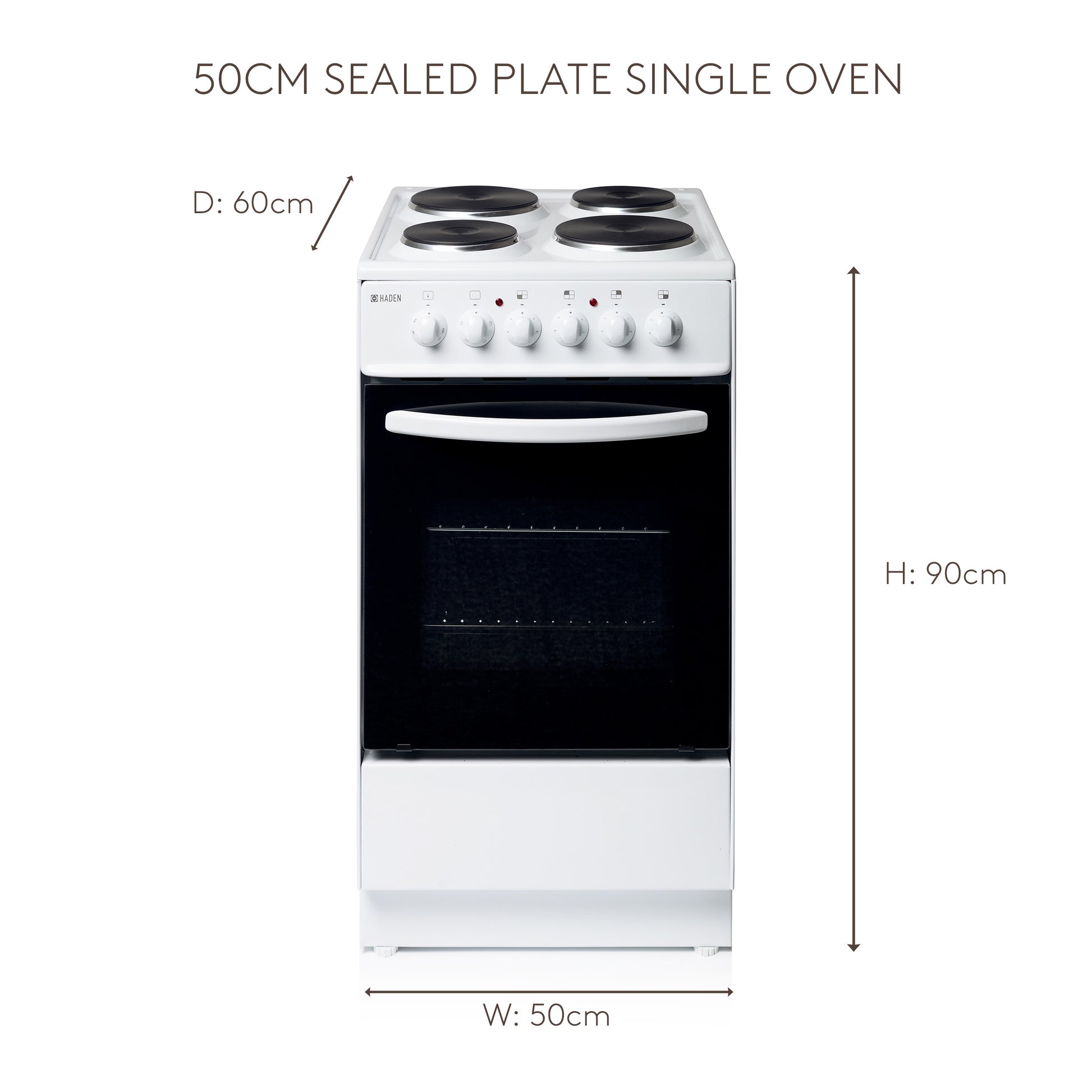HES50W 50cm Sealed Plate Single Oven Cookers Haden