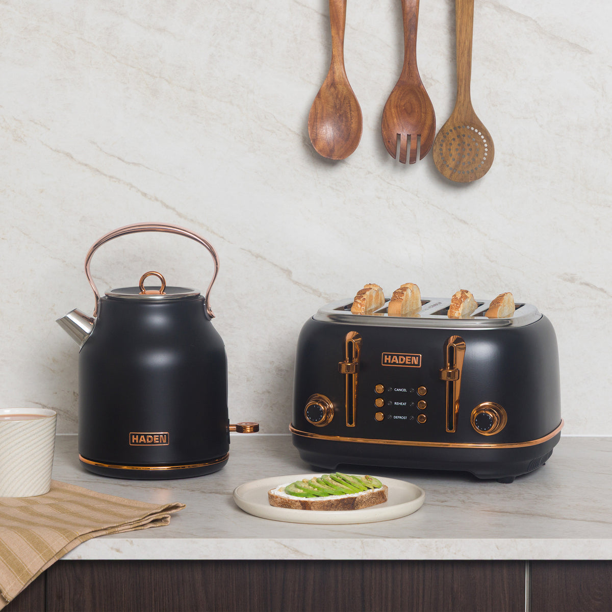Haden Heritage Kettle and Toaster Bundle – Black & Copper Bundle Haden