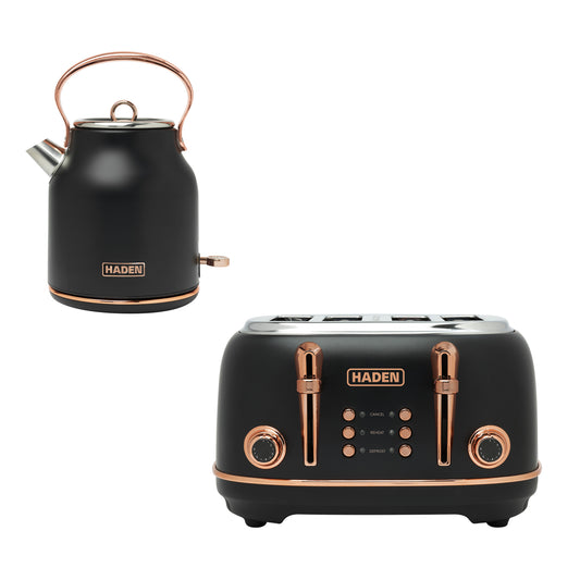 Haden Heritage Black & Copper Bundle – Set of Kettle + 4 Slice Toaster Bundle Haden