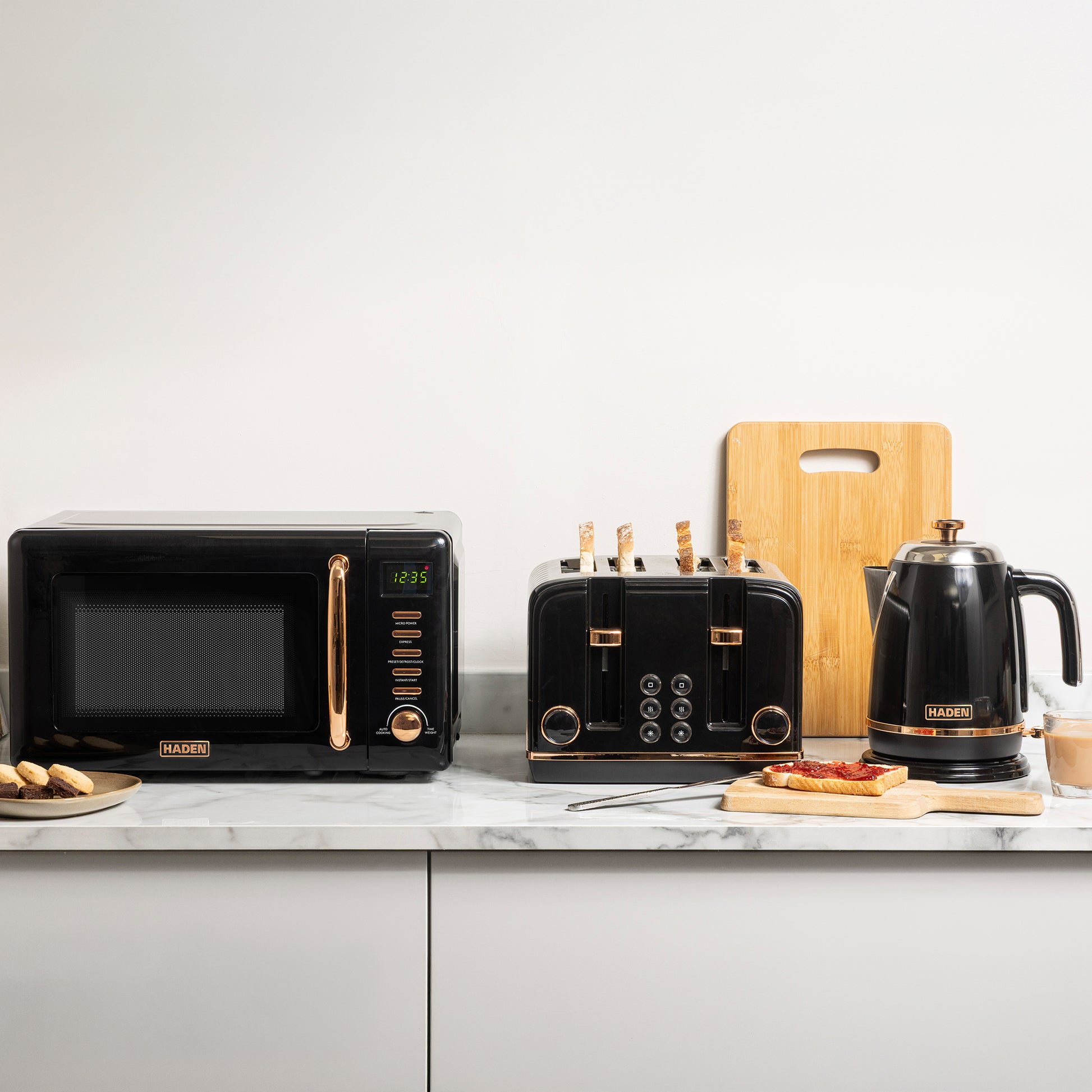 Haden Salcombe Black & Copper Kettle, Toaster and Microwave Bundle Bundle Haden