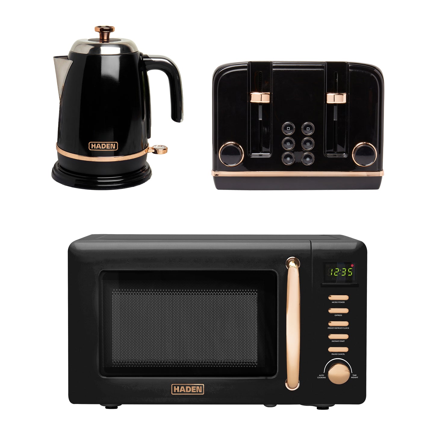 Haden Salcombe Black & Copper Kettle, Toaster and Microwave Bundle Bundle Haden