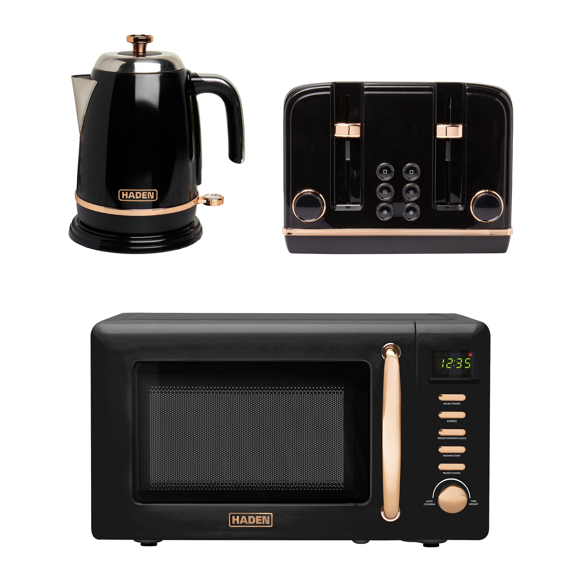 Haden Salcombe Black & Copper Kettle, Toaster and Microwave Bundle Bundle Haden