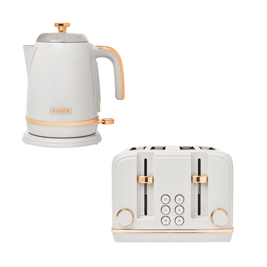 Salcombe Grey & Copper Bundle Kettle + Toaster Bundle Haden