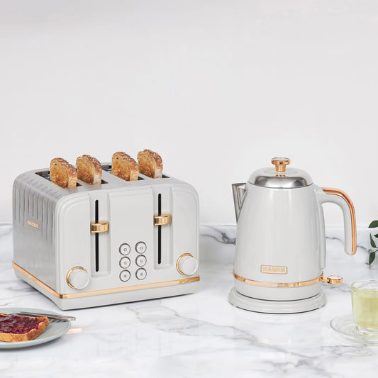 Salcombe Grey & Copper Bundle Kettle + Toaster Bundle Haden