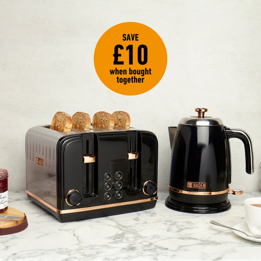 Salcombe Black & Copper Bundle Kettle + Toaster Bundle Haden