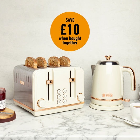 Salcombe Cream & Copper Bundle Kettle + Toaster Bundle Haden