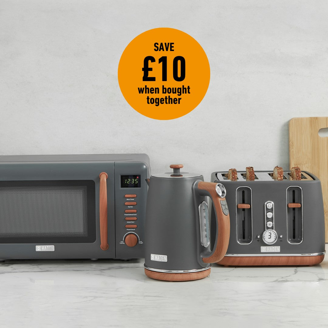 Haden Dorchester Bundle Kettle + Toaster + Microwave - Grey Bundle Haden