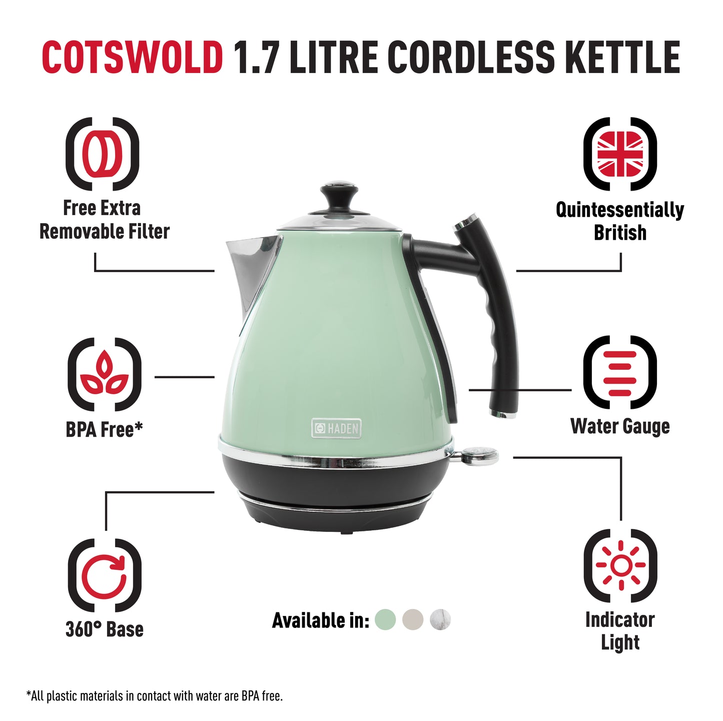 Haden Cotswold Sage Kettle Electric Kettles Haden