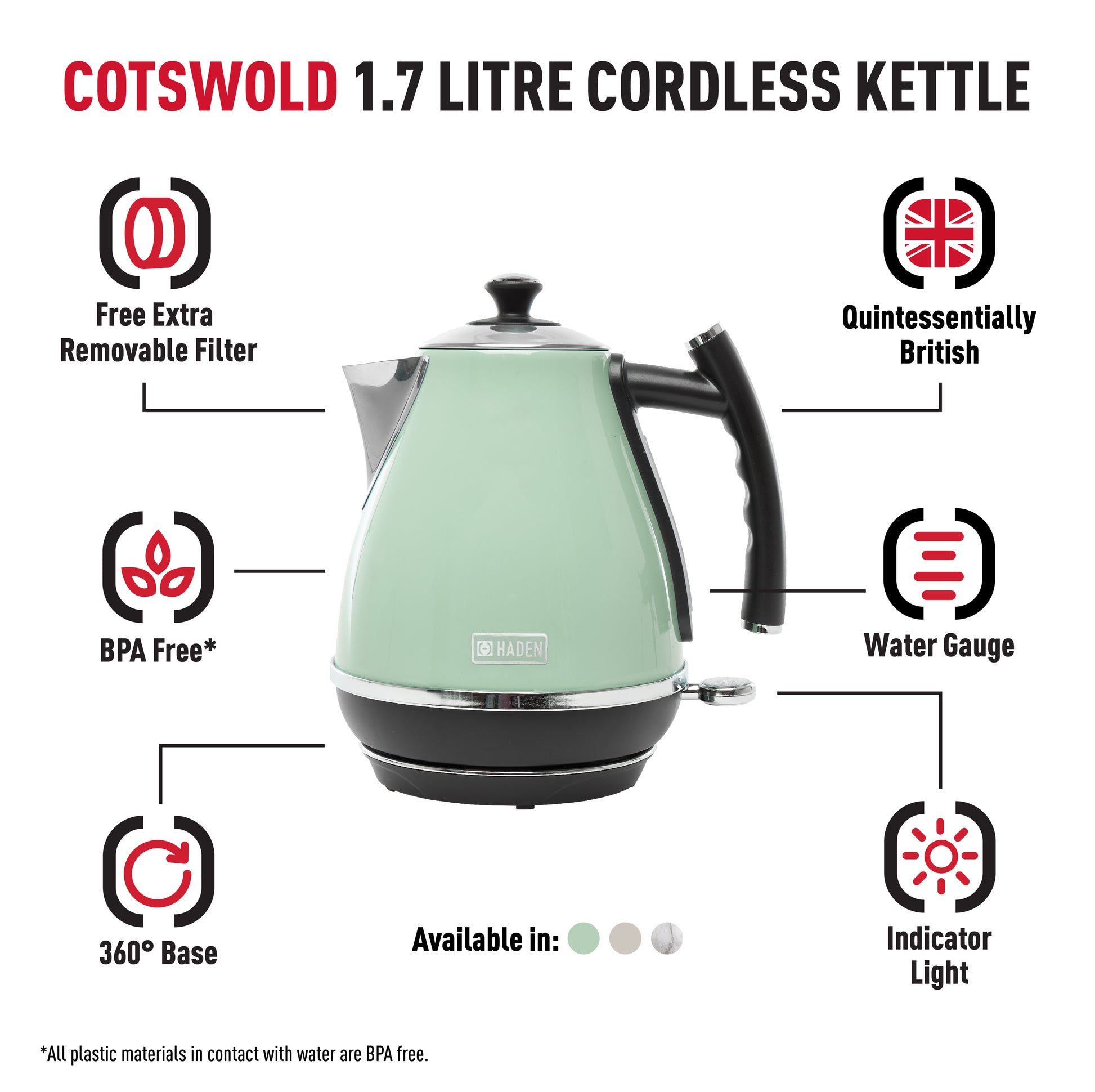 Haden Cotswold Sage Kettle Electric Kettles Haden