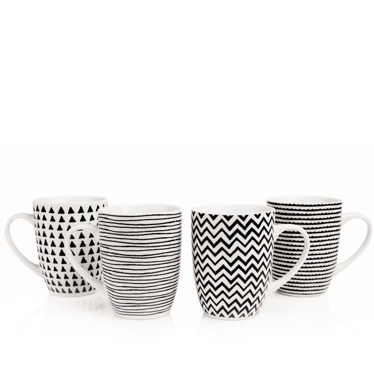 Geo Sketch Set of 4 Mugs Dining Sabichi Homewares Ltd Black, White