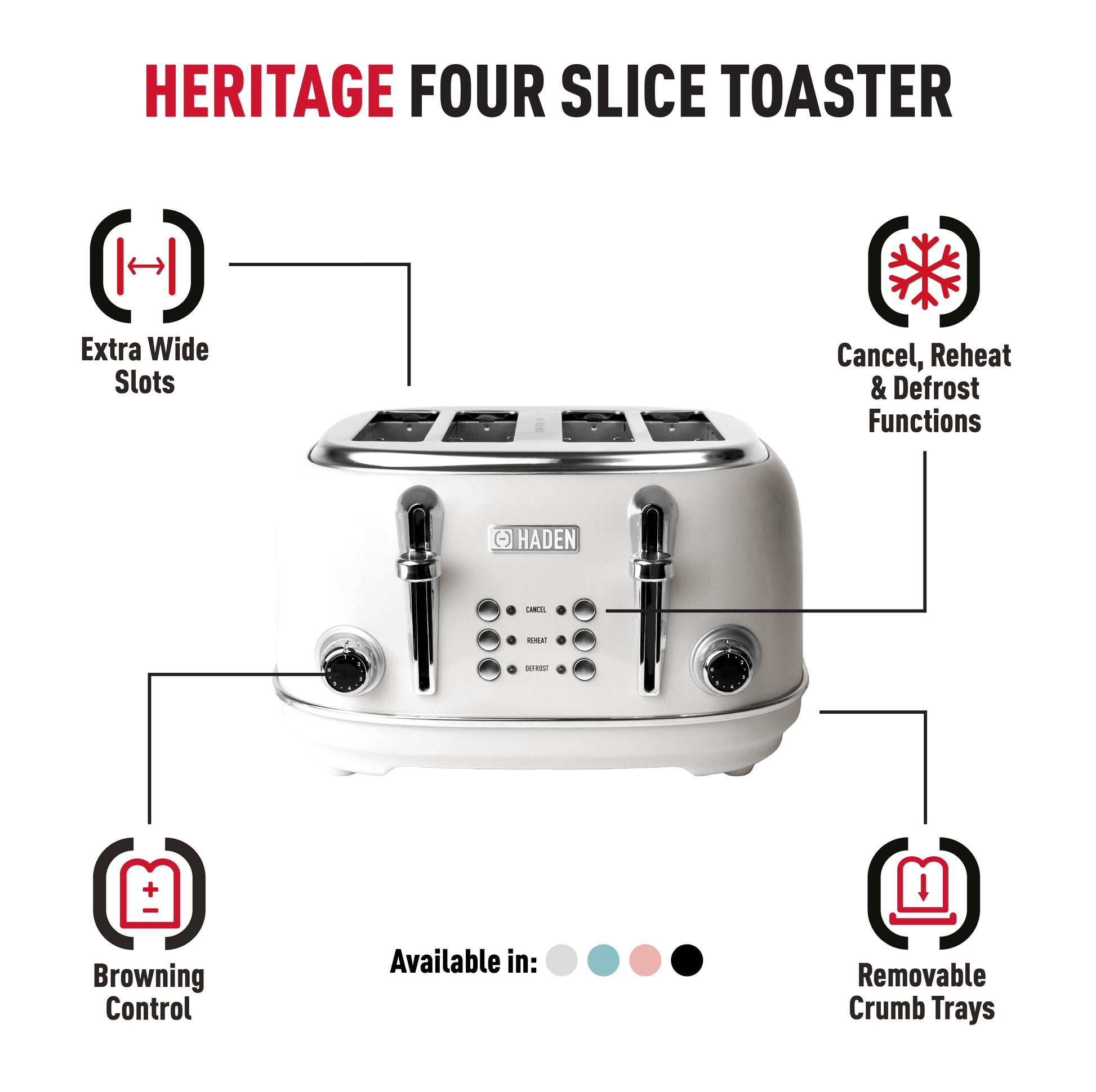 Haden Heritage Ivory 4 Slice Toaster Toasters Haden