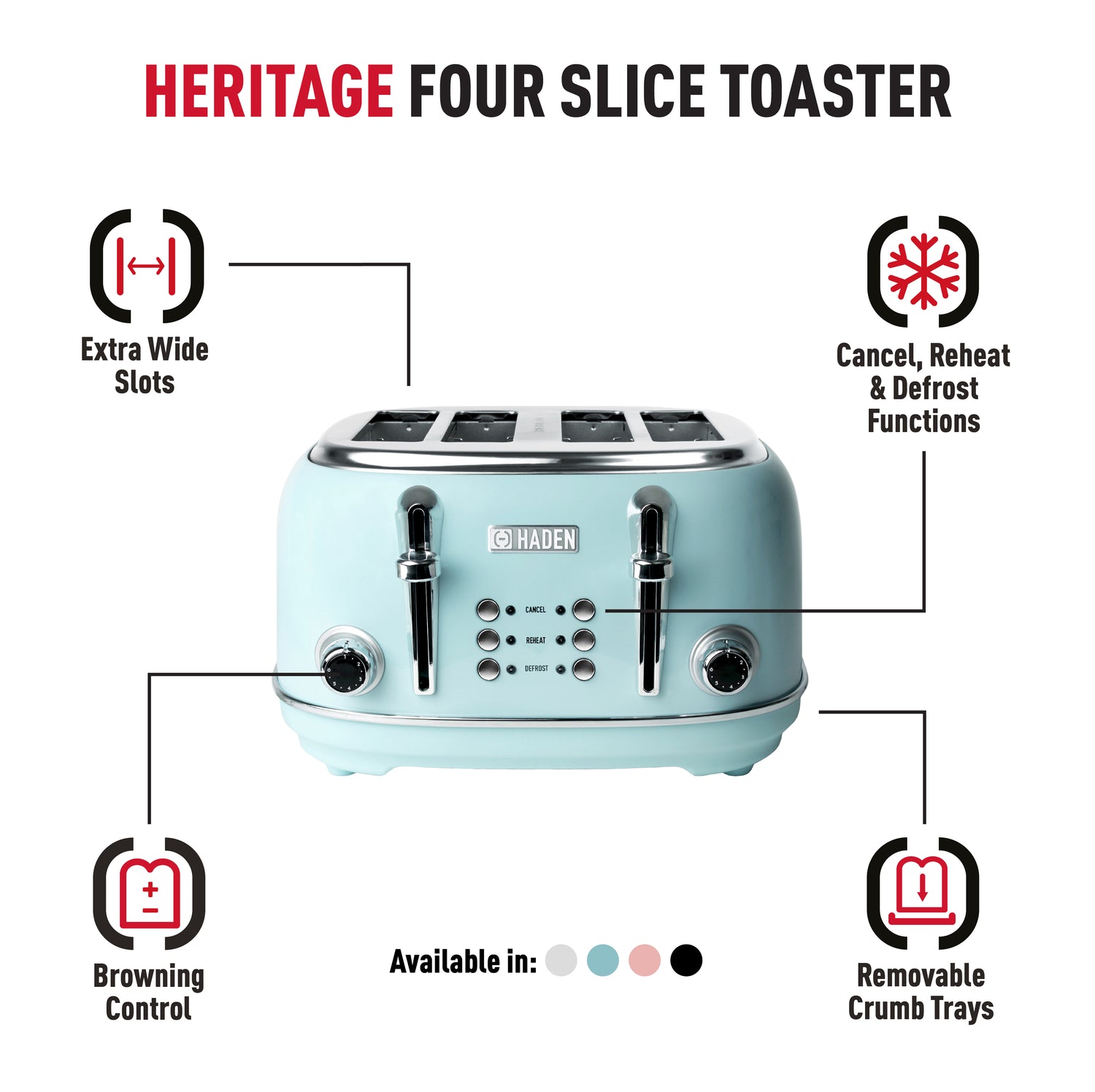 Haden Heritage 2-Slice Wide Slot Toaster ,Turquoise