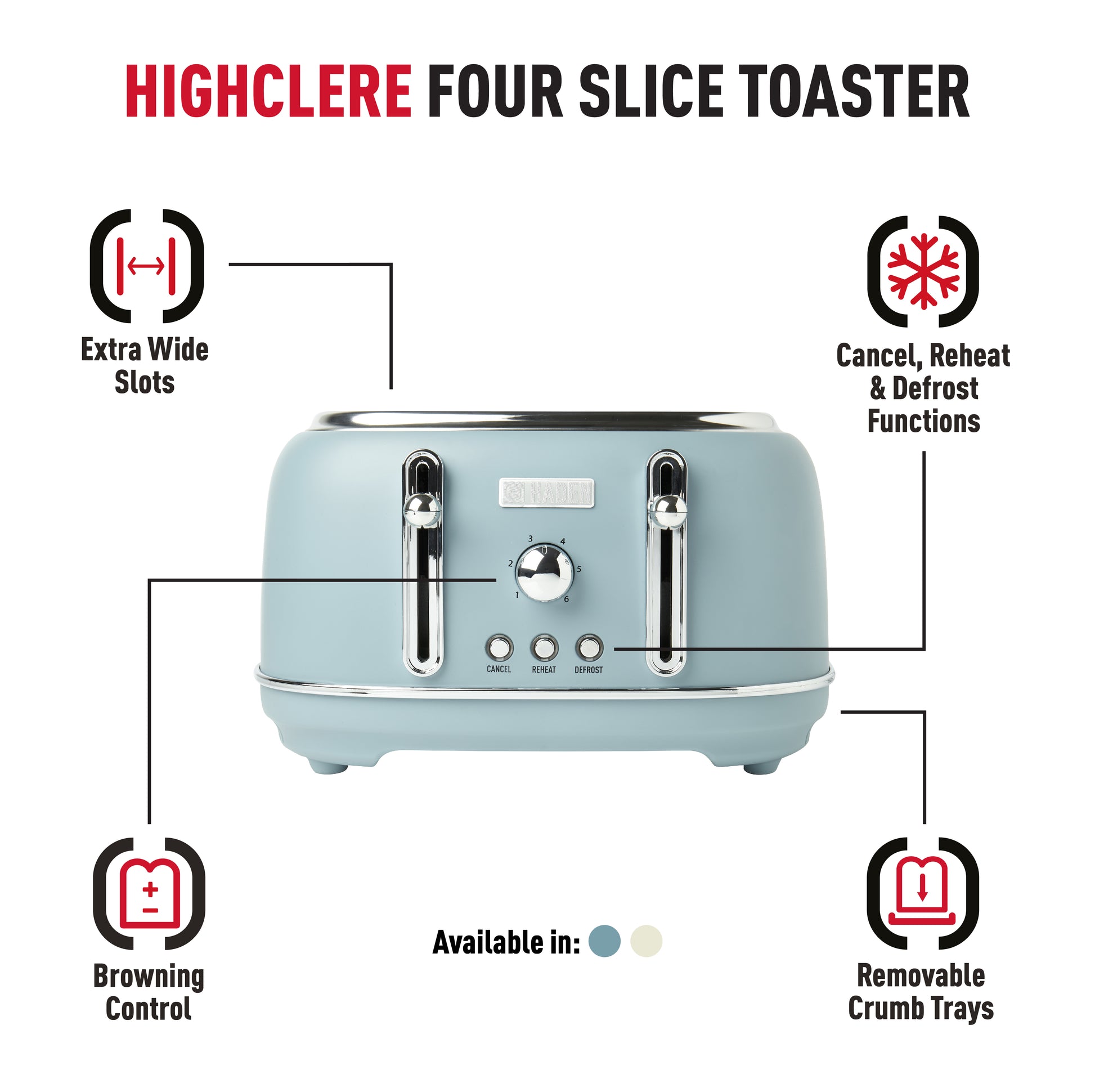 Haden Highclere Poole Blue 4 Slice Toaster Toasters Haden