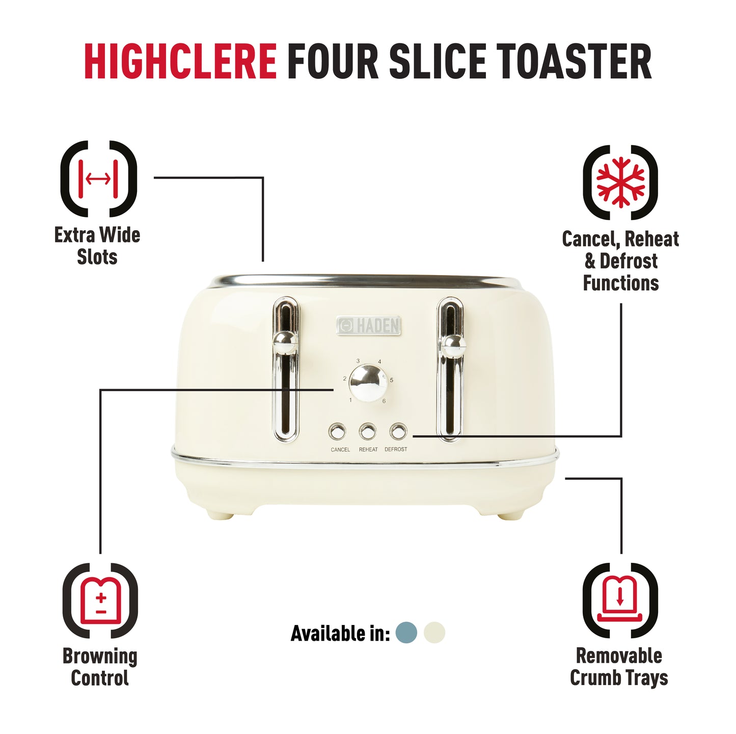 Haden Highclere Cream 4 Slice Toaster Toasters Haden