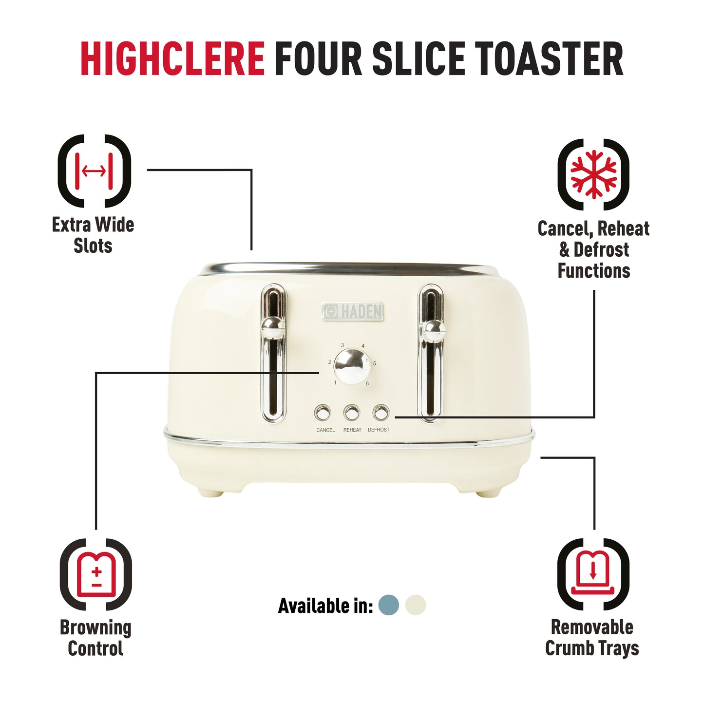 Haden Highclere Cream 4 Slice Toaster