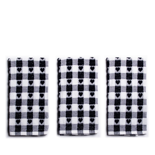 Set of 3 Navy Heart Tea Towels