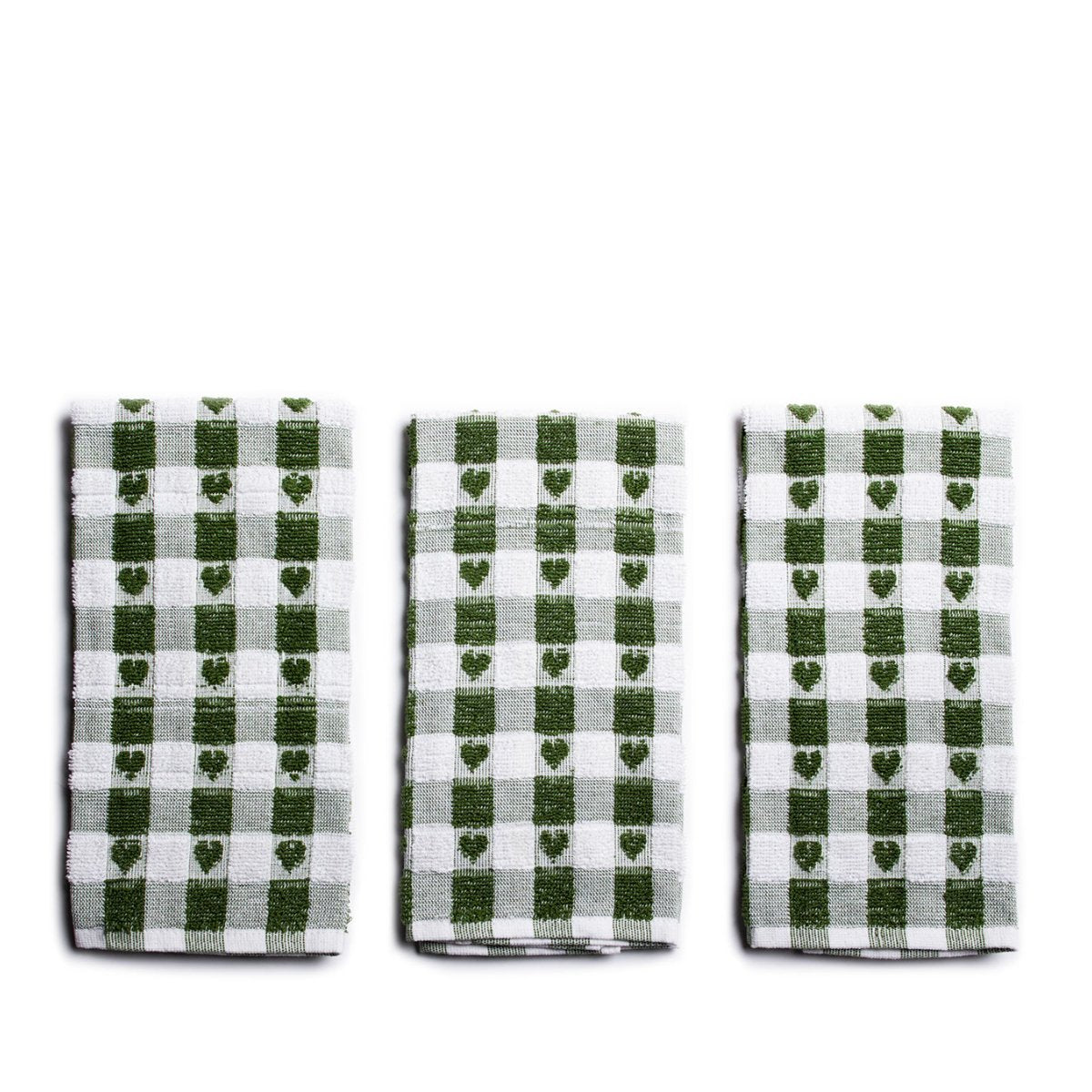 Set Of 3 Sage Heart Tea Towels