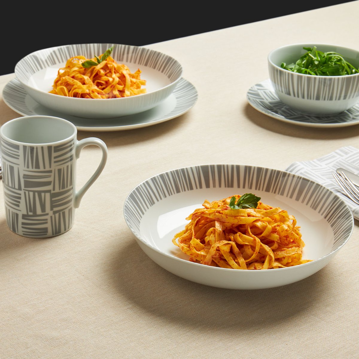 Brooklyn Set of 4 Pasta Bowls Grey Dining Sabichi Homewares Ltd