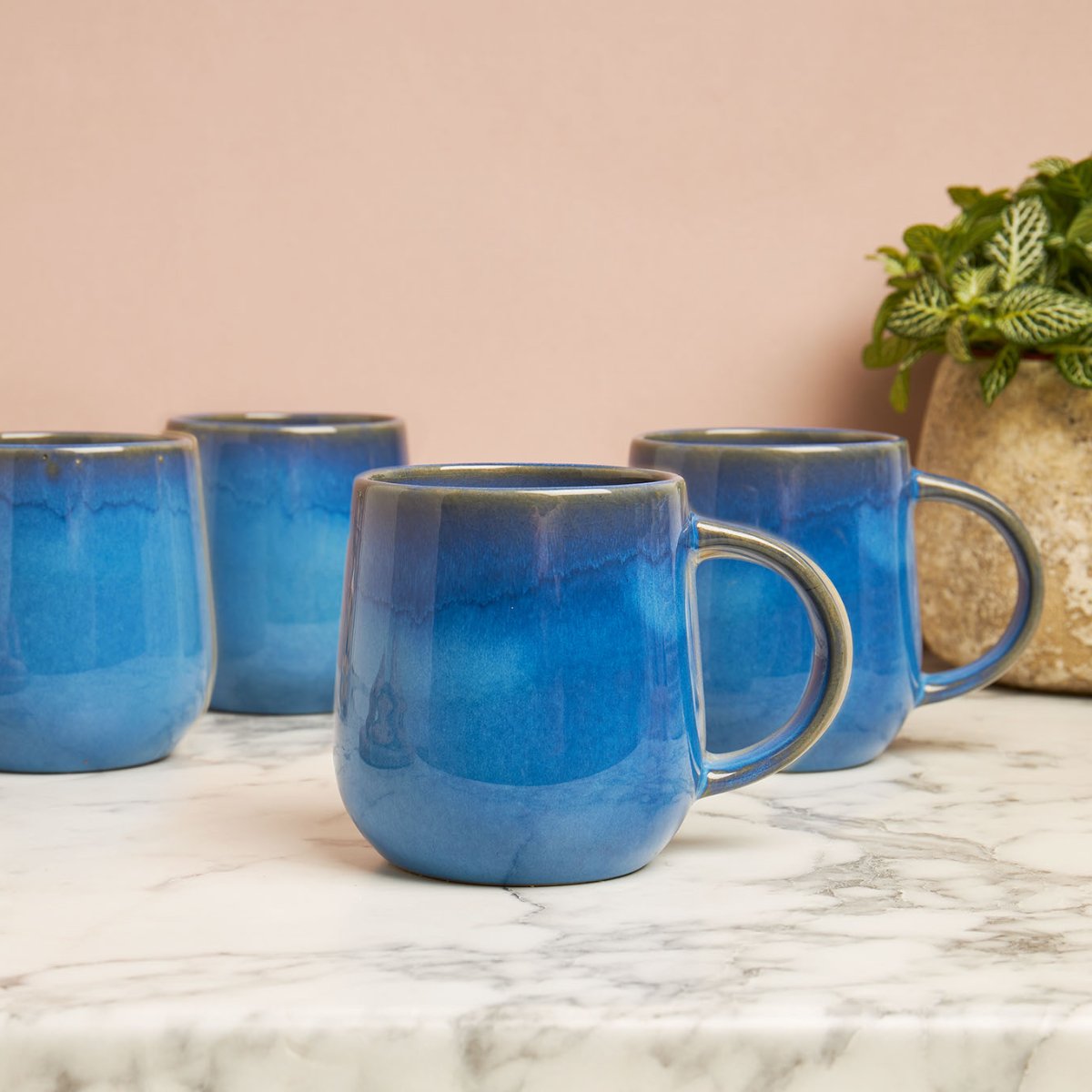 Reactive Glaze Blue 4pc Mug Set Kitchen & Dining Sabichi Homewares Ltd