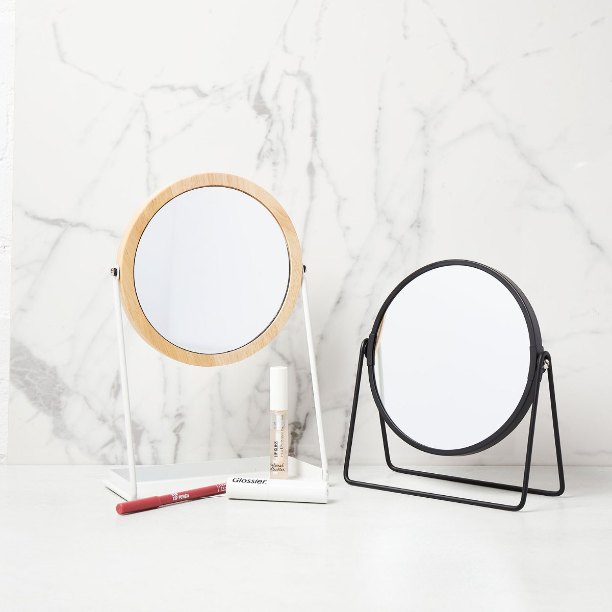White & Bamboo Tall Swivel Mirror