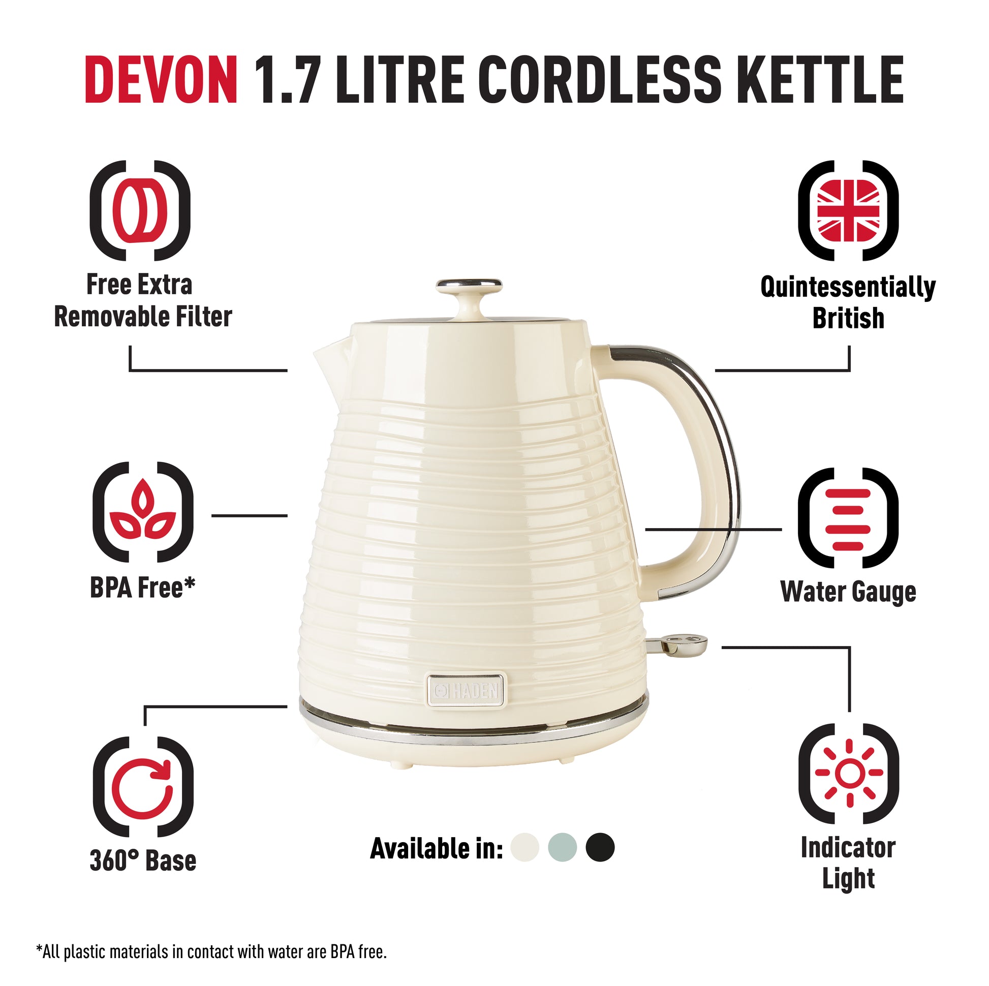 Haden Devon Kettle Cream Electric Kettles Haden