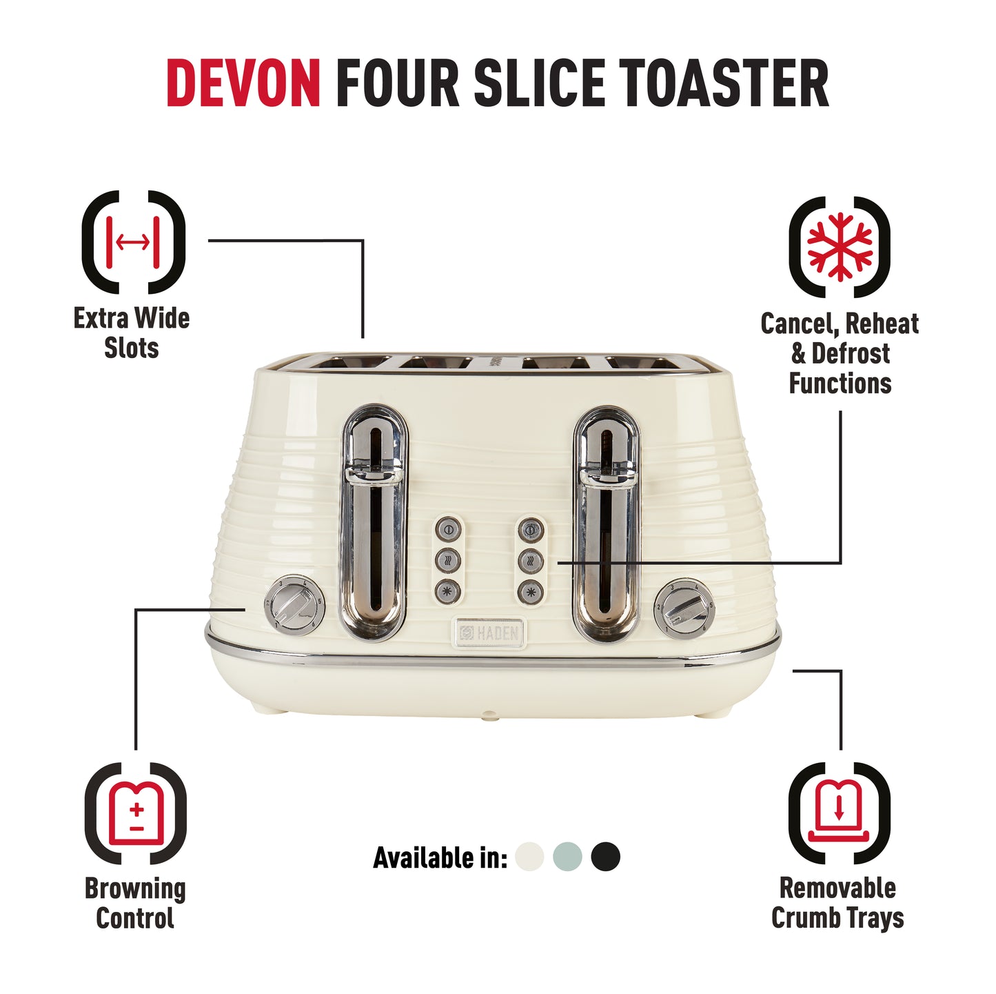 Haden Devon Cream 4 Slice Toaster Toasters Haden