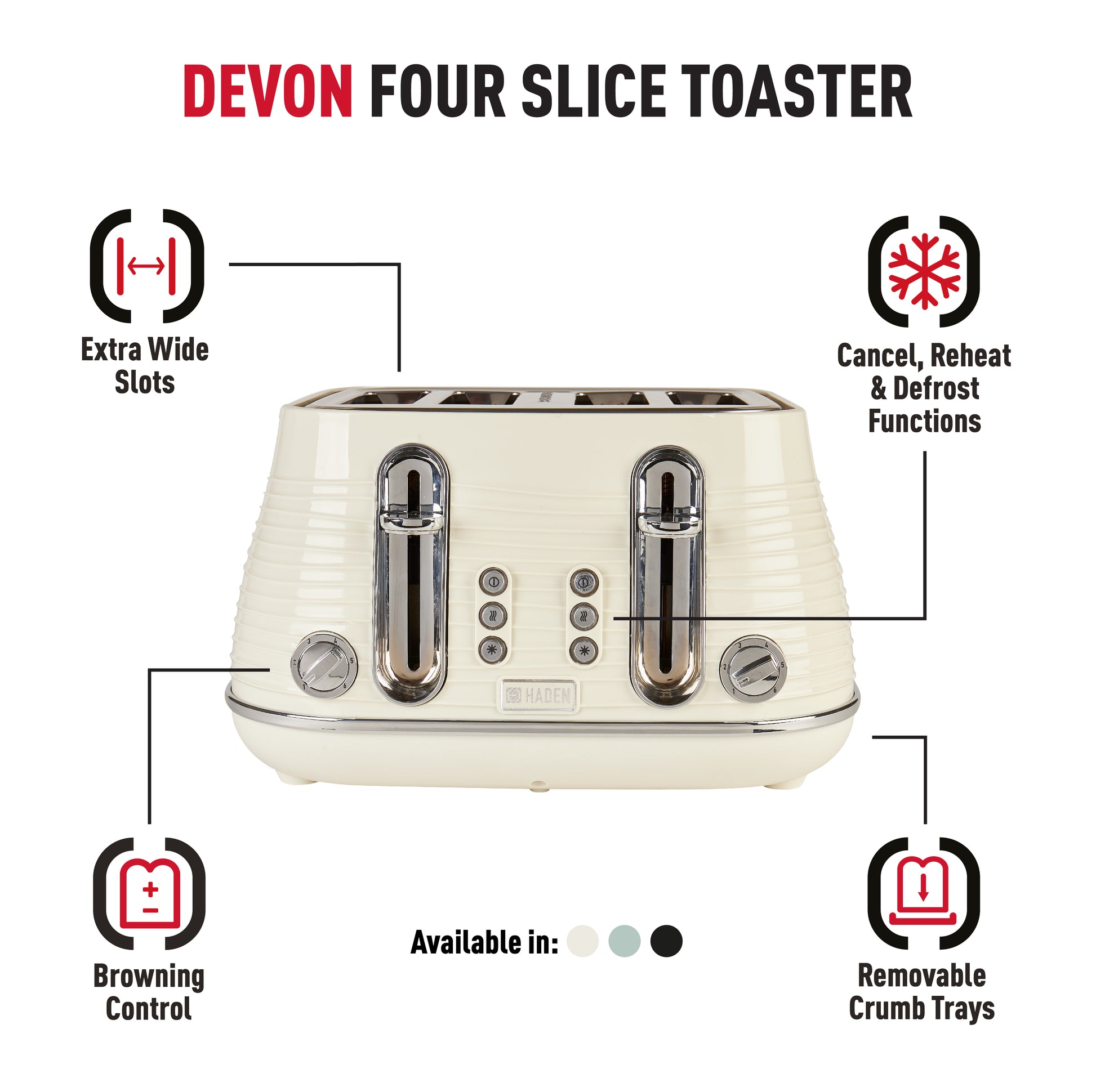 Haden Devon Cream 4 Slice Toaster Toasters Haden