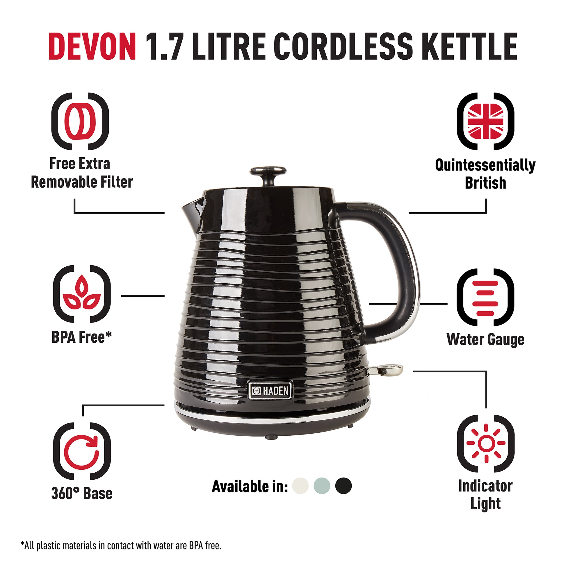 Haden Devon Black Kettle Electric Kettles Haden