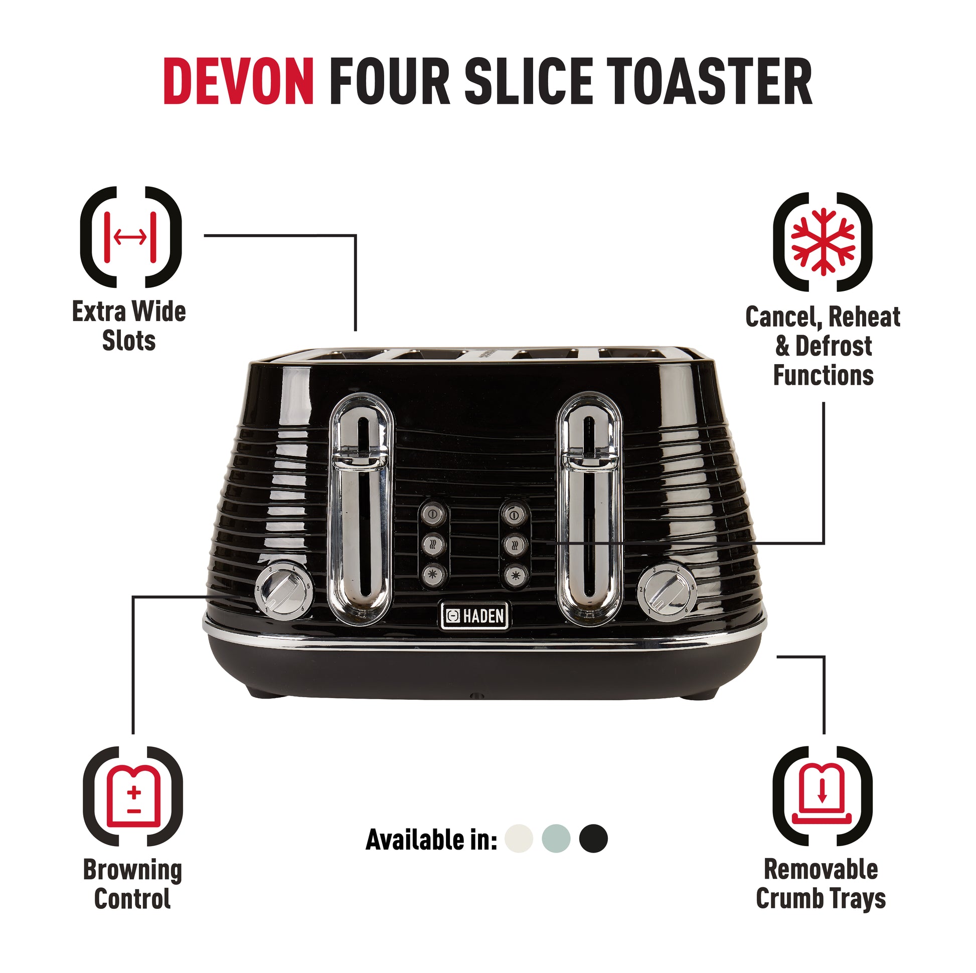 Haden Devon Black 4 Slice Toaster Toasters Haden