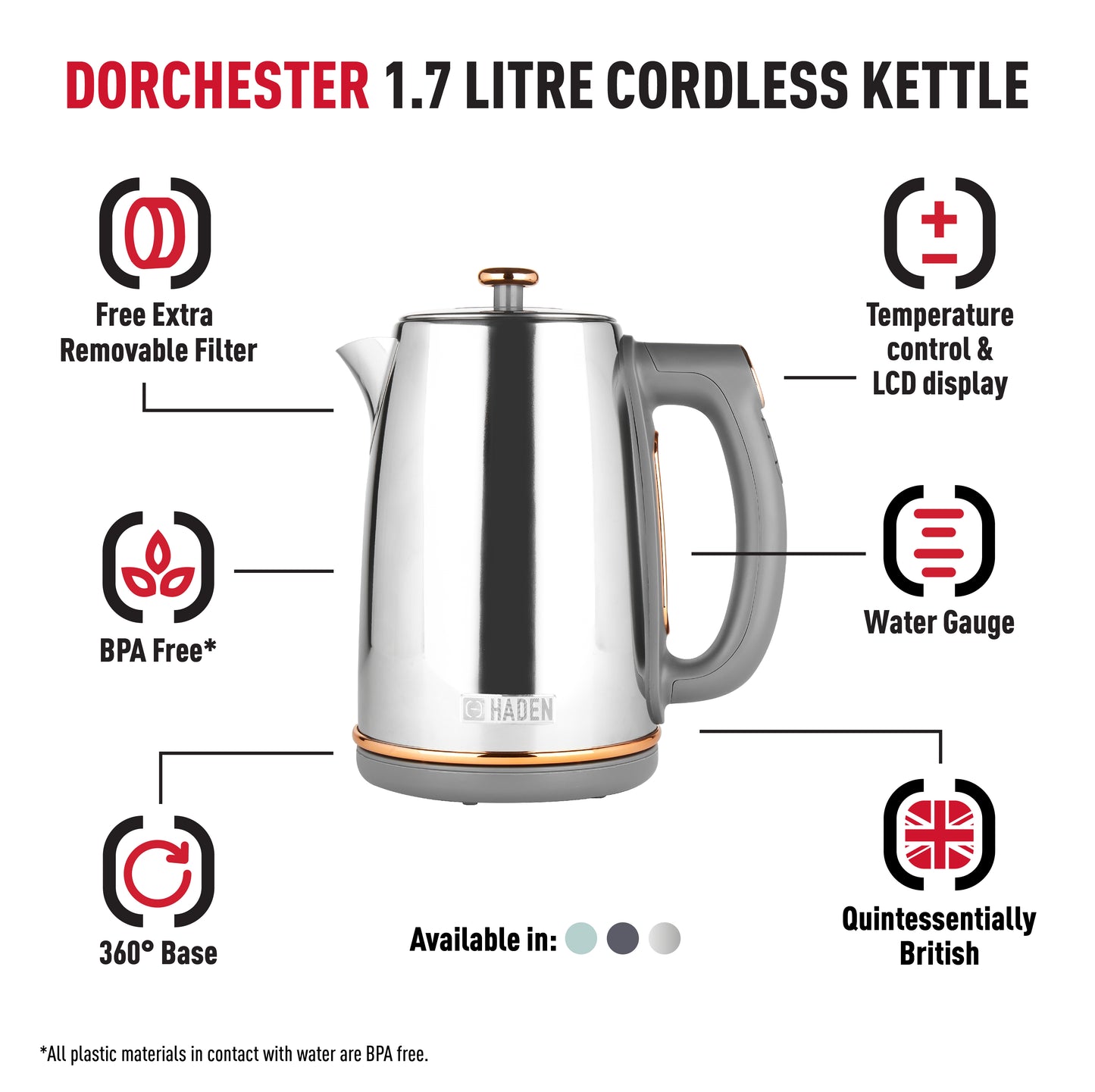 Haden Dorchester Chrome & Rose Gold Kettle Electric Kettles Haden