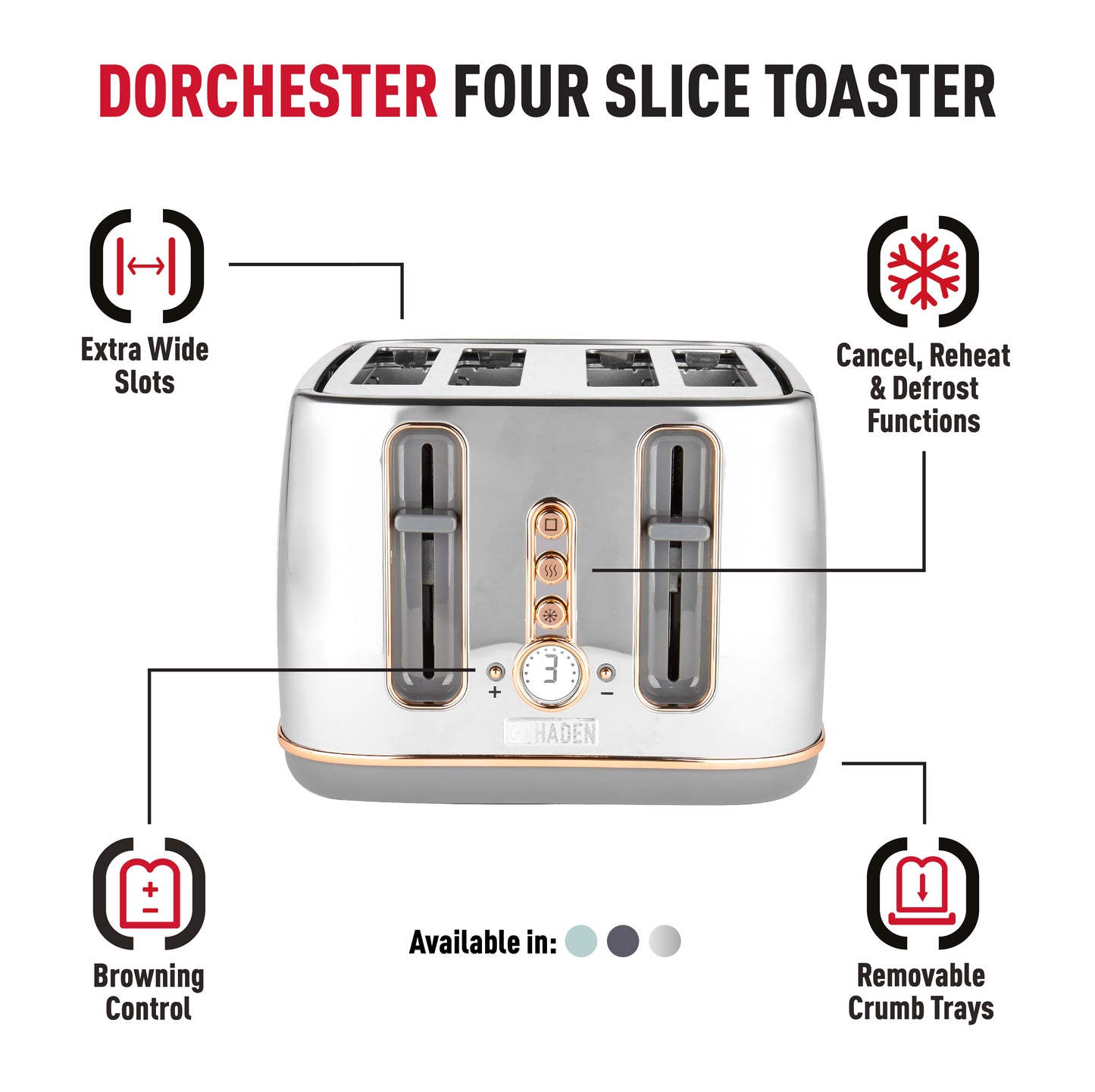 Haden Dorchester Chrome & Rose Gold 4 Slice Toaster