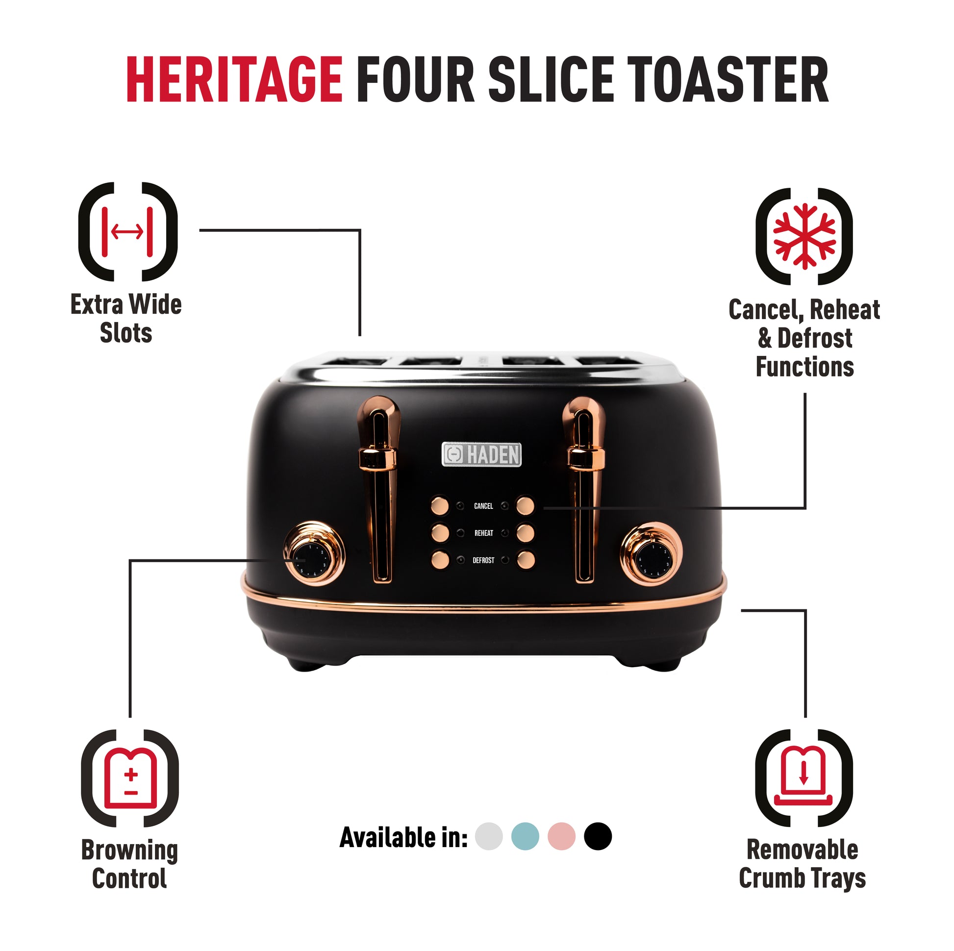 Haden Heritage Black & Copper 4 Slice Toaster Kitchen Haden