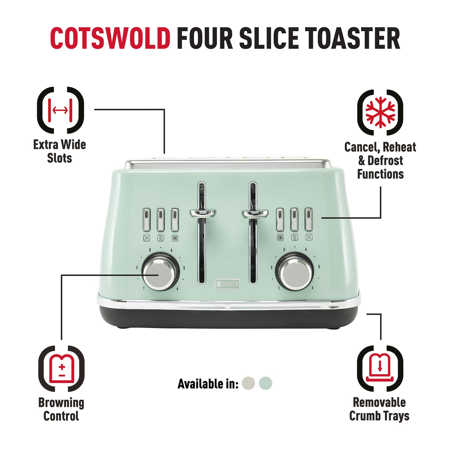 Haden Cotswold 4 Slice Sage Toaster Toasters Haden