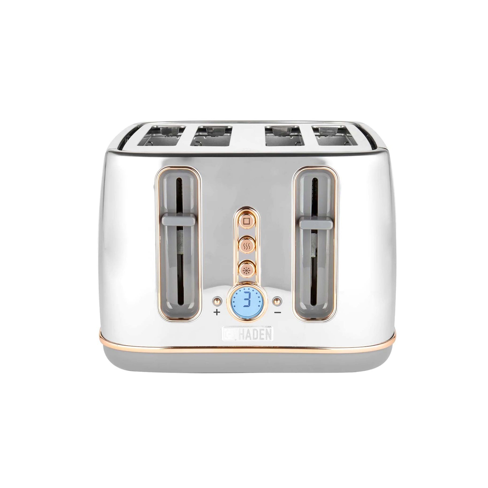 Haden Dorchester Chrome & Rose Gold 4 Slice Toaster Toasters Haden