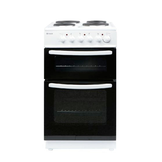 White HEST50W 50cm Twin Cavity Electric Cooker with Solid Plate Hob