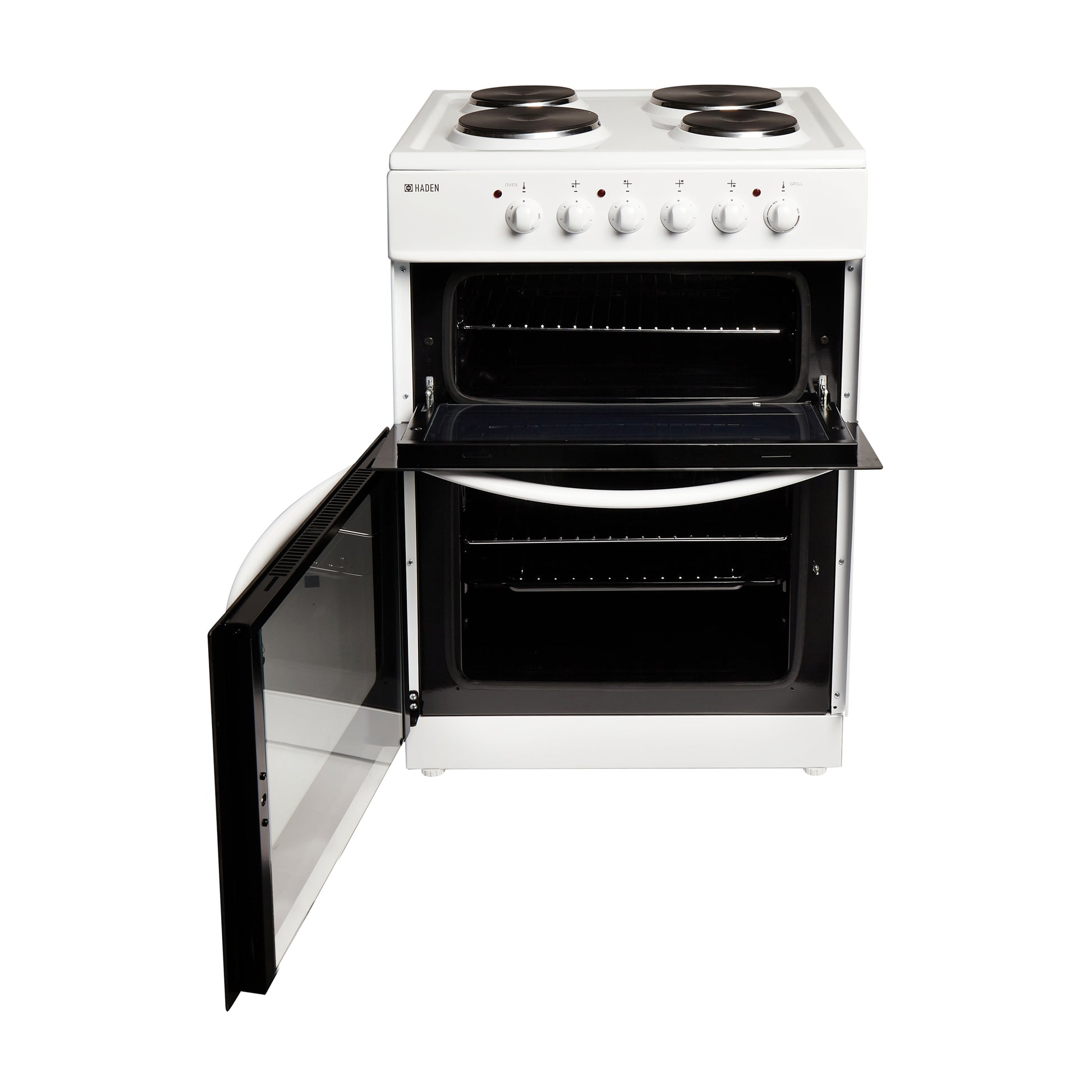 Haden White HEST60W 60cm Twin Cavity Electric Cooker With Solid Plate Hob electric cooker Haden