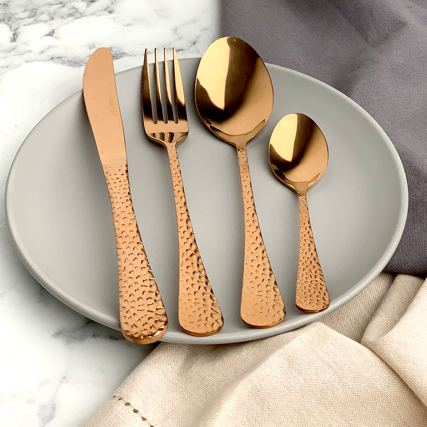 Copper Hammered 16pc Cutlery Set Dining Sabichi Homewares Ltd