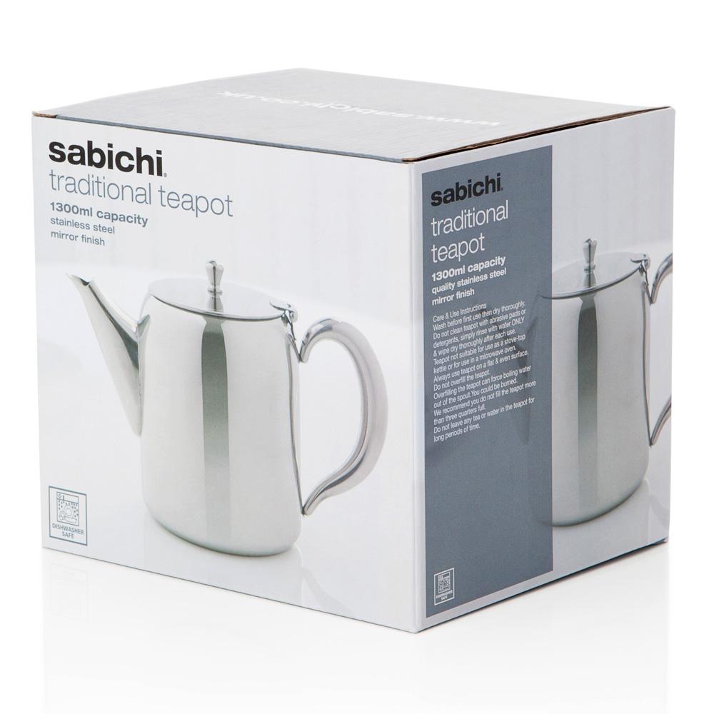 Classic Stainless Steel Teapot 1300ml Concierge Collection Dining Sabichi Homewares Ltd